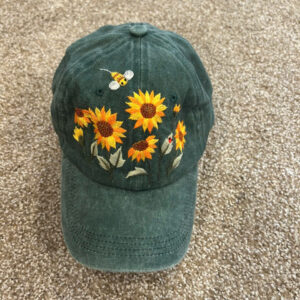 Hand embroidered baseball hat sunflower